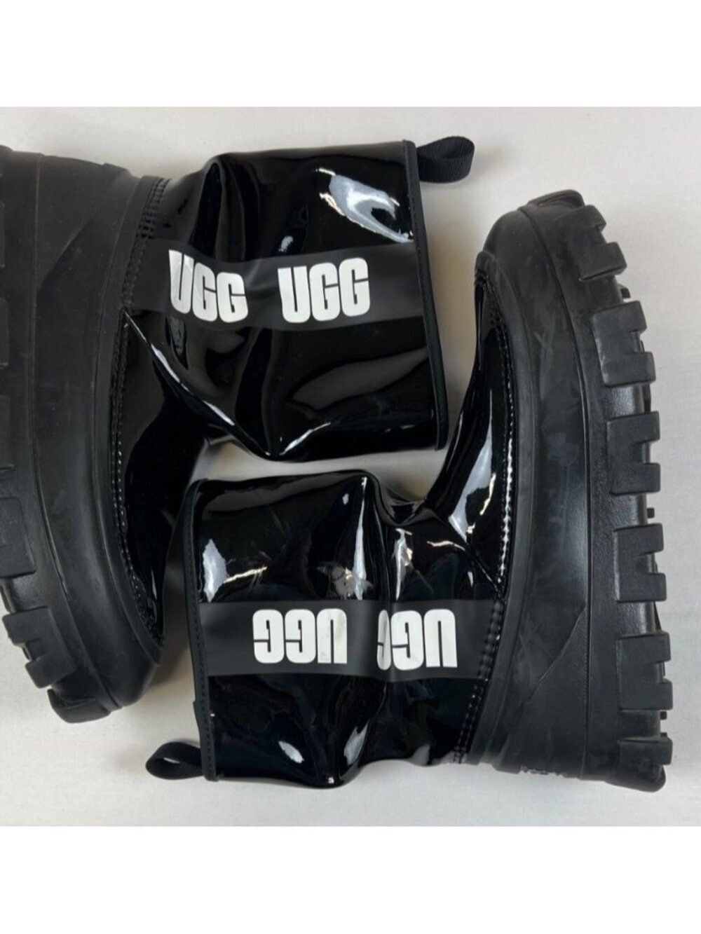 UGG Women 8 Black Patent Leather Drizlita Clear Rain Boots Flat 1144059